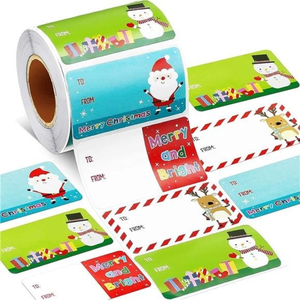500 Pieces Christmas Tags Christmas Santa Claus Stickers (2.95 x 1.6 Inch)